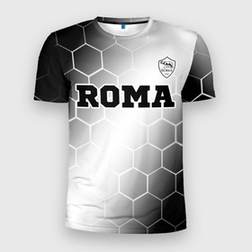 Мужская футболка 3D Slim с принтом Roma sport на светлом фоне: символ сверху в Екатеринбурге, 100% полиэстер с улучшенными характеристиками | приталенный силуэт, круглая горловина, широкие плечи, сужается к линии бедра | 