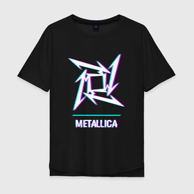 Мужская футболка хлопок Oversize с принтом Metallica glitch rock в Тюмени, 100% хлопок | свободный крой, круглый ворот, “спинка” длиннее передней части | 