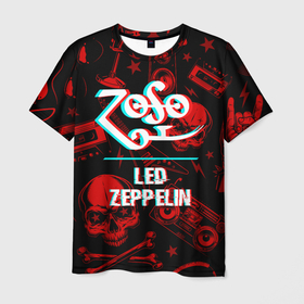 Мужская футболка 3D с принтом Led Zeppelin rock glitch в Белгороде, 100% полиэфир | прямой крой, круглый вырез горловины, длина до линии бедер | 