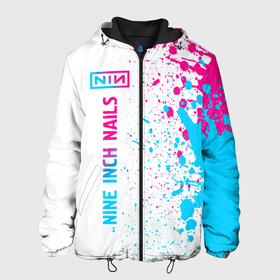Мужская куртка 3D с принтом Nine Inch Nails neon gradient style: по вертикали в Ухте, ткань верха — 100% полиэстер, подклад — флис | прямой крой, подол и капюшон оформлены резинкой с фиксаторами, два кармана без застежек по бокам, один большой потайной карман на груди. Карман на груди застегивается на липучку | 