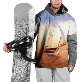Накидка на куртку 3D с принтом Парусник в океане на фоне заката в Белгороде, 100% полиэстер |  | Тематика изображения на принте: 