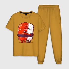 Мужская пижама хлопок с принтом Суши Любимые Обнимашки в Тюмени, 100% хлопок | брюки и футболка прямого кроя, без карманов, на брюках мягкая резинка на поясе и по низу штанин
 | 