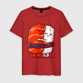 Мужская футболка хлопок с принтом Суши Любимые Обнимашки в Екатеринбурге, 100% хлопок | прямой крой, круглый вырез горловины, длина до линии бедер, слегка спущенное плечо. | 