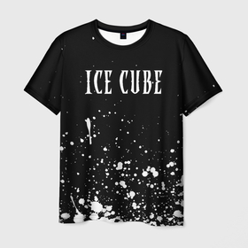 Мужская футболка 3D с принтом Ice Cube   брызги краски в Екатеринбурге, 100% полиэфир | прямой крой, круглый вырез горловины, длина до линии бедер | 