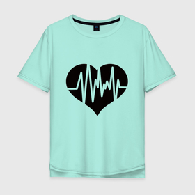 Мужская футболка хлопок Oversize с принтом Кардиограмма чёрное сердце , 100% хлопок | свободный крой, круглый ворот, “спинка” длиннее передней части | 