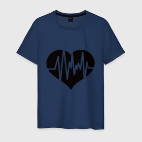 Мужская футболка хлопок с принтом Кардиограмма чёрное сердце в Курске, 100% хлопок | прямой крой, круглый вырез горловины, длина до линии бедер, слегка спущенное плечо. | 