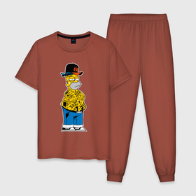Мужская пижама хлопок с принтом Гомер Симпсон   жизнь головореза   татуха , 100% хлопок | брюки и футболка прямого кроя, без карманов, на брюках мягкая резинка на поясе и по низу штанин
 | 