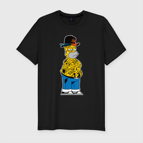 Мужская футболка хлопок Slim с принтом Гомер Симпсон   жизнь головореза   татуха в Курске, 92% хлопок, 8% лайкра | приталенный силуэт, круглый вырез ворота, длина до линии бедра, короткий рукав | 