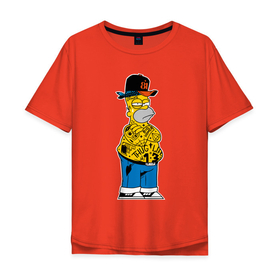 Мужская футболка хлопок Oversize с принтом Гомер Симпсон   жизнь головореза   татуха в Кировске, 100% хлопок | свободный крой, круглый ворот, “спинка” длиннее передней части | 
