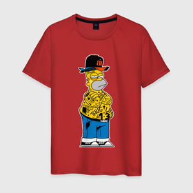 Мужская футболка хлопок с принтом Гомер Симпсон   жизнь головореза   татуха в Санкт-Петербурге, 100% хлопок | прямой крой, круглый вырез горловины, длина до линии бедер, слегка спущенное плечо. | 