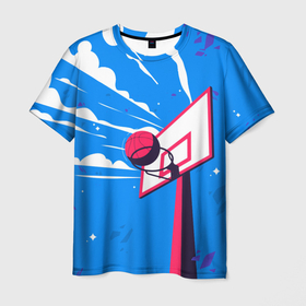 Мужская футболка 3D с принтом Баскетбольное кольцо и небо в Курске, 100% полиэфир | прямой крой, круглый вырез горловины, длина до линии бедер | 