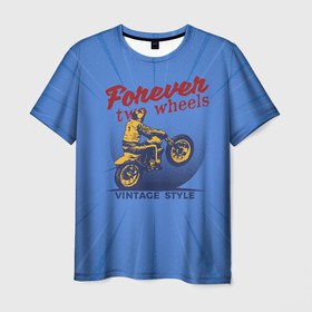 Мужская футболка 3D с принтом Винтажный стиль  мотоциклист , 100% полиэфир | прямой крой, круглый вырез горловины, длина до линии бедер | 