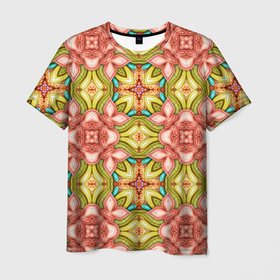 Мужская футболка 3D с принтом Калейдоскоп из цветов , 100% полиэфир | прямой крой, круглый вырез горловины, длина до линии бедер | 