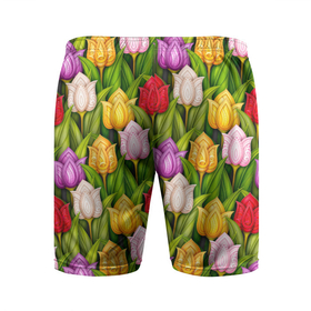 Мужские шорты спортивные с принтом Объемные разноцветные тюльпаны в Екатеринбурге,  |  | Тематика изображения на принте: 