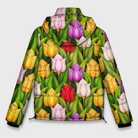 Мужская зимняя куртка 3D с принтом Объемные разноцветные тюльпаны в Екатеринбурге, верх — 100% полиэстер; подкладка — 100% полиэстер; утеплитель — 100% полиэстер | длина ниже бедра, свободный силуэт Оверсайз. Есть воротник-стойка, отстегивающийся капюшон и ветрозащитная планка. 

Боковые карманы с листочкой на кнопках и внутренний карман на молнии. | Тематика изображения на принте: 
