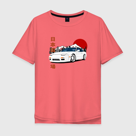 Мужская футболка хлопок Oversize с принтом Nissan 180SX JDM в Белгороде, 100% хлопок | свободный крой, круглый ворот, “спинка” длиннее передней части | Тематика изображения на принте: 