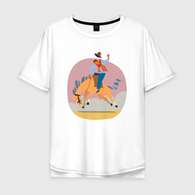 Мужская футболка хлопок Oversize с принтом Наездник на лошадке   Родео в Санкт-Петербурге, 100% хлопок | свободный крой, круглый ворот, “спинка” длиннее передней части | 