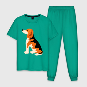 Мужская пижама хлопок с принтом Пёсик бигль в Тюмени, 100% хлопок | брюки и футболка прямого кроя, без карманов, на брюках мягкая резинка на поясе и по низу штанин
 | 