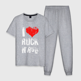 Мужская пижама хлопок с принтом I Love Rock N Roll в Белгороде, 100% хлопок | брюки и футболка прямого кроя, без карманов, на брюках мягкая резинка на поясе и по низу штанин
 | Тематика изображения на принте: 