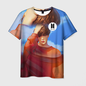 Мужская футболка 3D с принтом BTS Love Yourself Sky в Курске, 100% полиэфир | прямой крой, круглый вырез горловины, длина до линии бедер | 
