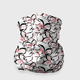 Бандана-труба 3D с принтом Бело розовые цветы с черной обводкой в Кировске, 100% полиэстер, ткань с особыми свойствами — Activecool | плотность 150‒180 г/м2; хорошо тянется, но сохраняет форму | 