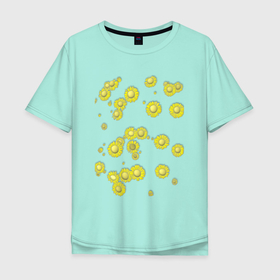 Мужская футболка хлопок Oversize с принтом Желтые цветы. Ромашки. Подсолнухи. Подарок садоводу в Белгороде, 100% хлопок | свободный крой, круглый ворот, “спинка” длиннее передней части | Тематика изображения на принте: 
