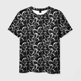 Мужская футболка 3D с принтом Черно белый цветочный паттерн в Тюмени, 100% полиэфир | прямой крой, круглый вырез горловины, длина до линии бедер | 