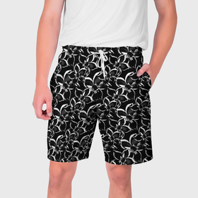 Мужские шорты 3D с принтом Черно белый цветочный паттерн в Кировске,  полиэстер 100% | прямой крой, два кармана без застежек по бокам. Мягкая трикотажная резинка на поясе, внутри которой широкие завязки. Длина чуть выше колен | 