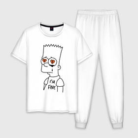 Мужская пижама хлопок с принтом Im fine   Bart Simpson в Санкт-Петербурге, 100% хлопок | брюки и футболка прямого кроя, без карманов, на брюках мягкая резинка на поясе и по низу штанин
 | Тематика изображения на принте: 