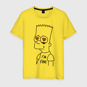 Мужская футболка хлопок с принтом Im fine   Bart Simpson в Санкт-Петербурге, 100% хлопок | прямой крой, круглый вырез горловины, длина до линии бедер, слегка спущенное плечо. | Тематика изображения на принте: 