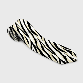 Галстук 3D с принтом Тигровый полосатый узор  черные  бежевые полосы на белом в Тюмени, 100% полиэстер | Длина 148 см; Плотность 150-180 г/м2 | 