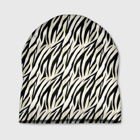 Шапка 3D с принтом Тигровый полосатый узор  черные  бежевые полосы на белом в Курске, 100% полиэстер | универсальный размер, печать по всей поверхности изделия | 