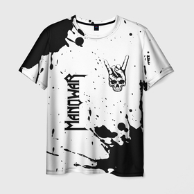 Мужская футболка 3D с принтом Manowar и рок символ на светлом фоне в Кировске, 100% полиэфир | прямой крой, круглый вырез горловины, длина до линии бедер | 