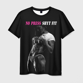 Мужская футболка 3D с принтом NO PRESS SHYT FIT , 100% полиэфир | прямой крой, круглый вырез горловины, длина до линии бедер | 