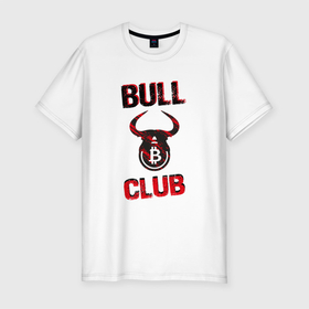 Мужская футболка хлопок Slim с принтом Bull Bitcoin Club в Курске, 92% хлопок, 8% лайкра | приталенный силуэт, круглый вырез ворота, длина до линии бедра, короткий рукав | 