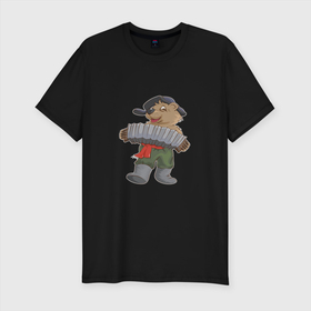Мужская футболка хлопок Slim с принтом Медведь играет на гармошке в Белгороде, 92% хлопок, 8% лайкра | приталенный силуэт, круглый вырез ворота, длина до линии бедра, короткий рукав | 