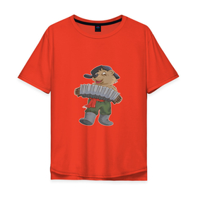 Мужская футболка хлопок Oversize с принтом Медведь играет на гармошке в Екатеринбурге, 100% хлопок | свободный крой, круглый ворот, “спинка” длиннее передней части | 