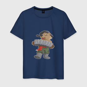 Мужская футболка хлопок с принтом Медведь играет на гармошке в Белгороде, 100% хлопок | прямой крой, круглый вырез горловины, длина до линии бедер, слегка спущенное плечо. | 