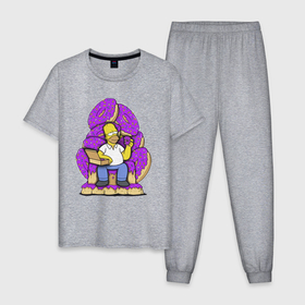 Мужская пижама хлопок с принтом Гомер Симпсон   страстный любитель пончиков , 100% хлопок | брюки и футболка прямого кроя, без карманов, на брюках мягкая резинка на поясе и по низу штанин
 | 