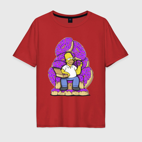 Мужская футболка хлопок Oversize с принтом Гомер Симпсон   страстный любитель пончиков в Курске, 100% хлопок | свободный крой, круглый ворот, “спинка” длиннее передней части | Тематика изображения на принте: 