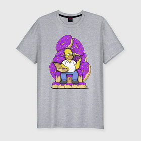Мужская футболка хлопок Slim с принтом Гомер Симпсон   страстный любитель пончиков в Кировске, 92% хлопок, 8% лайкра | приталенный силуэт, круглый вырез ворота, длина до линии бедра, короткий рукав | 
