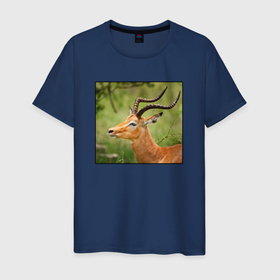 Мужская футболка хлопок с принтом Газель антилопа среди деревьев в Петрозаводске, 100% хлопок | прямой крой, круглый вырез горловины, длина до линии бедер, слегка спущенное плечо. | 