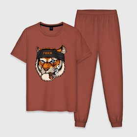 Мужская пижама хлопок с принтом Крутой тигр с сигарой 18+ , 100% хлопок | брюки и футболка прямого кроя, без карманов, на брюках мягкая резинка на поясе и по низу штанин
 | 