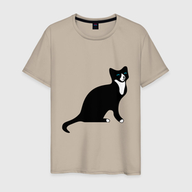 Мужская футболка хлопок с принтом Необычная кошка с голубыми глазами в Тюмени, 100% хлопок | прямой крой, круглый вырез горловины, длина до линии бедер, слегка спущенное плечо. | 