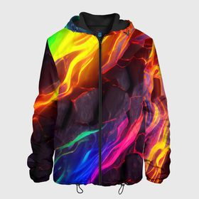 Мужская куртка 3D с принтом Neon rainbow lava , ткань верха — 100% полиэстер, подклад — флис | прямой крой, подол и капюшон оформлены резинкой с фиксаторами, два кармана без застежек по бокам, один большой потайной карман на груди. Карман на груди застегивается на липучку | 