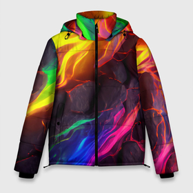 Мужская зимняя куртка 3D с принтом Neon rainbow lava в Тюмени, верх — 100% полиэстер; подкладка — 100% полиэстер; утеплитель — 100% полиэстер | длина ниже бедра, свободный силуэт Оверсайз. Есть воротник-стойка, отстегивающийся капюшон и ветрозащитная планка. 

Боковые карманы с листочкой на кнопках и внутренний карман на молнии. | 