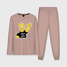 Мужская пижама с лонгсливом хлопок с принтом Гомер Симпсон   Rock n Roll ,  |  | Тематика изображения на принте: 