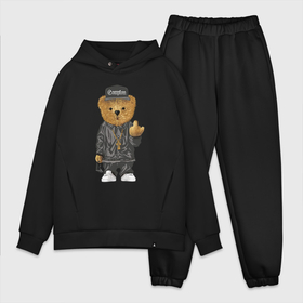 Мужской костюм хлопок OVERSIZE с принтом Мишка с факом в Ухте,  |  | Тематика изображения на принте: 