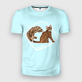 Мужская футболка 3D Slim с принтом Игривая Бенгальская кошка , 100% полиэстер с улучшенными характеристиками | приталенный силуэт, круглая горловина, широкие плечи, сужается к линии бедра | 