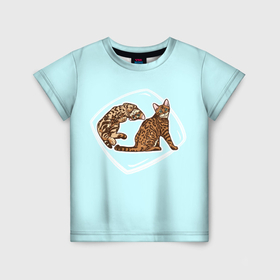 Детская футболка 3D с принтом Игривая Бенгальская кошка в Екатеринбурге, 100% гипоаллергенный полиэфир | прямой крой, круглый вырез горловины, длина до линии бедер, чуть спущенное плечо, ткань немного тянется | Тематика изображения на принте: 